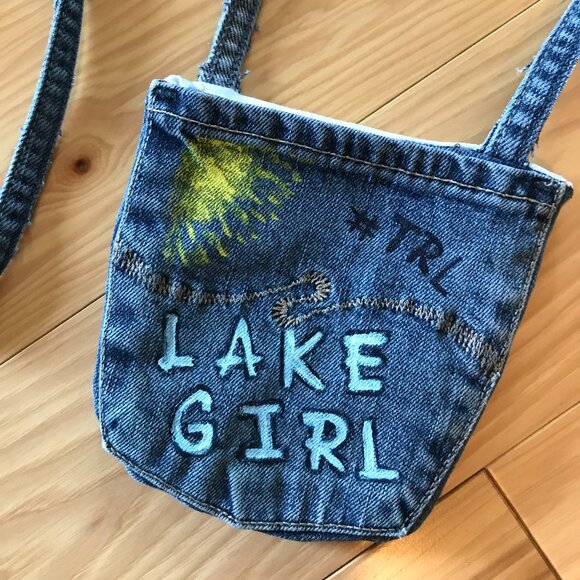 Handmade Crossbody Bag: Recycled Denim Cell Phone Holder, Table Rock Lake Pouch - Picture 8 of 11